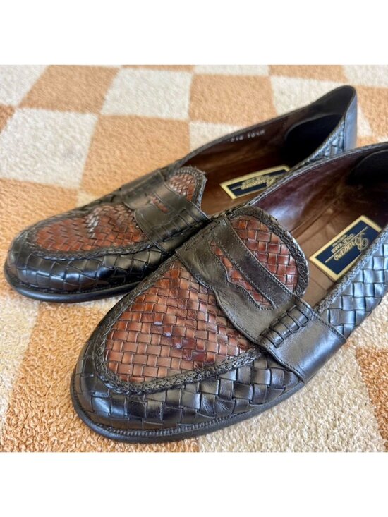 BRAGANO BY COLE HAAN ITALIAN BROWN BLACK BRAIDED LEATHER MENS LOAFERS 10 1/2 main image 7
